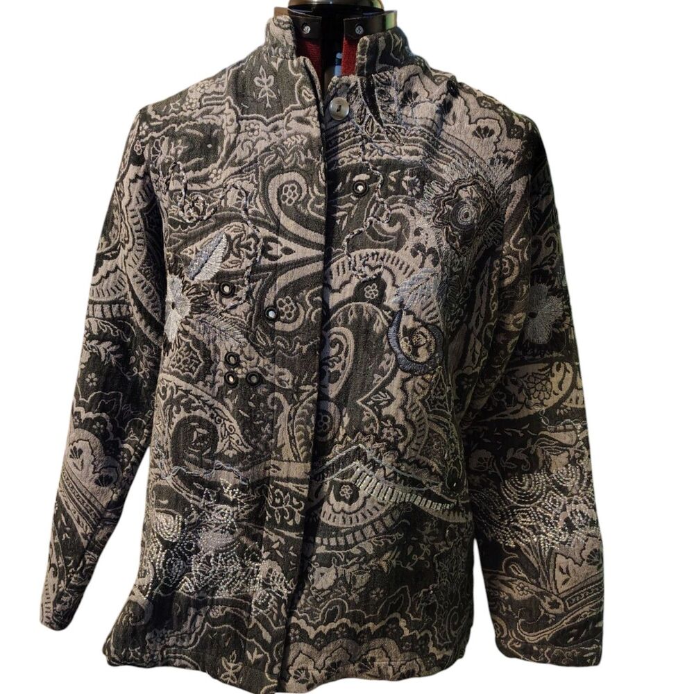 Laura Ashley Embroidered Floral Textile Lined Long Sleeve Jacket Size Medium....